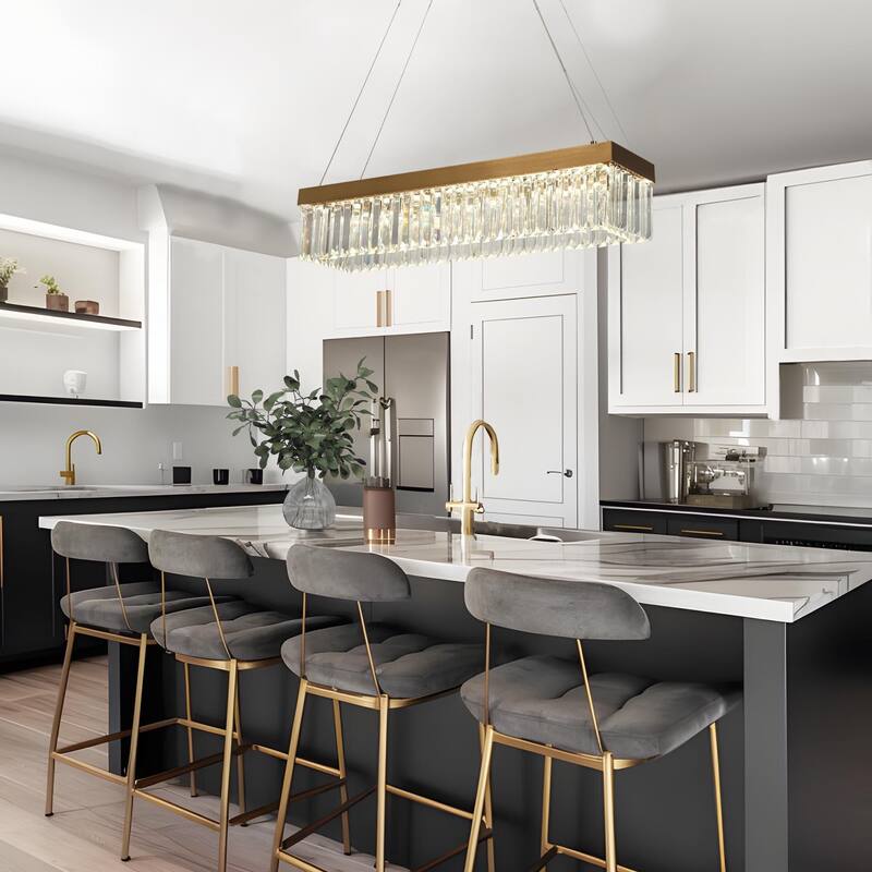 Modern LED Crystal Chandelier Island Lights for Kitchen Island - Gold - 31.5" W x 6.3" H x 7.9" D