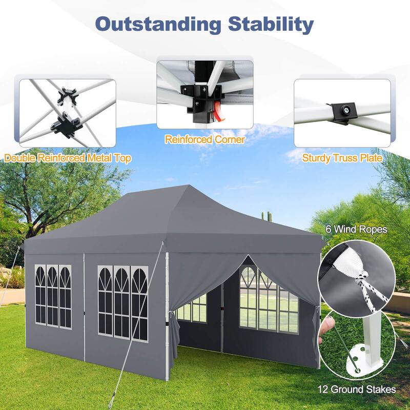 Costway 10 x 20 FT Pop up Canopy Outdoor Canopy Tent with 6 Sidewalls