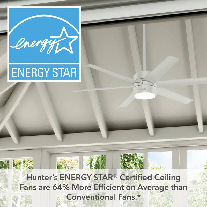 Hunter 60" Solaria Outdoor Ceiling Fan w/ LED Light, Wall Control, Damp-Rated - Windmill, Industrial, Contemporary - ENERGY STAR