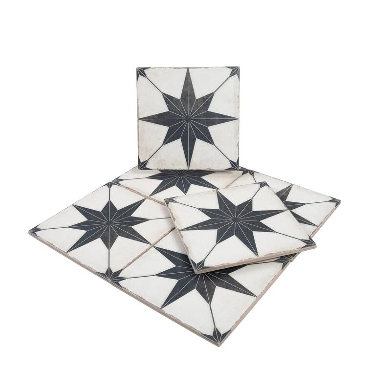 Faenza 8x8 White Black Porcelain Square Motif Wall and Floor Tile (6.46 sq ft/case) - 15 Pack