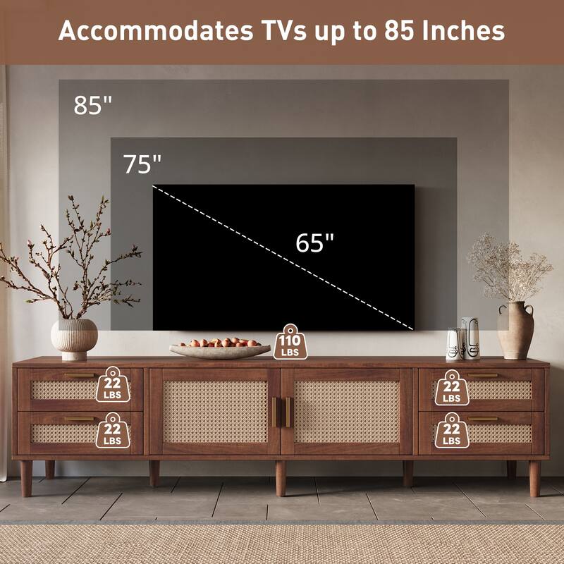 Roomfitters 78 Inch TV Stand for TVs up to 85 Inch, Modern Media Console with 4 Drawers & Soft Close Doors, Dark Brown