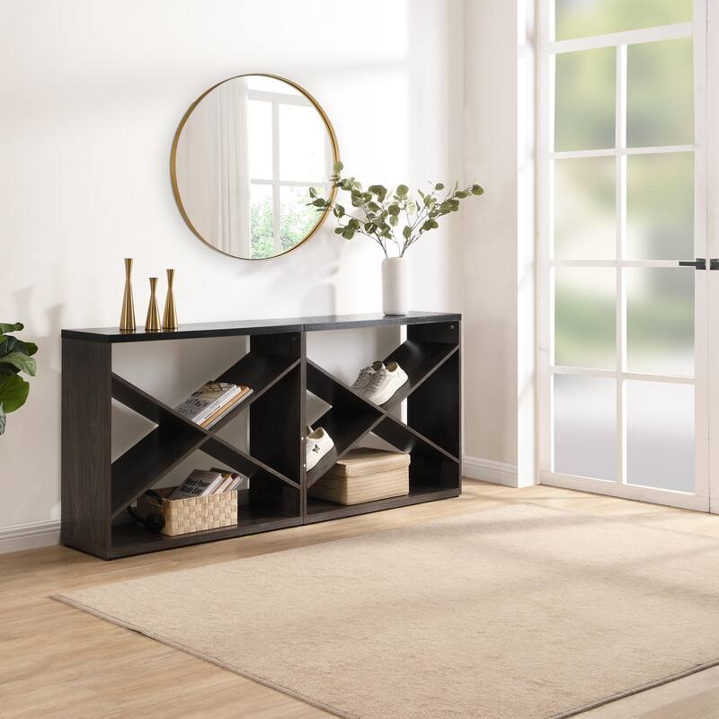 console table with open X Shape shelf