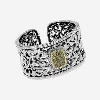 Charles Krypell Sterling Silver and Gold, White and Yellow Diamond Cuff Bracelet - 6.25