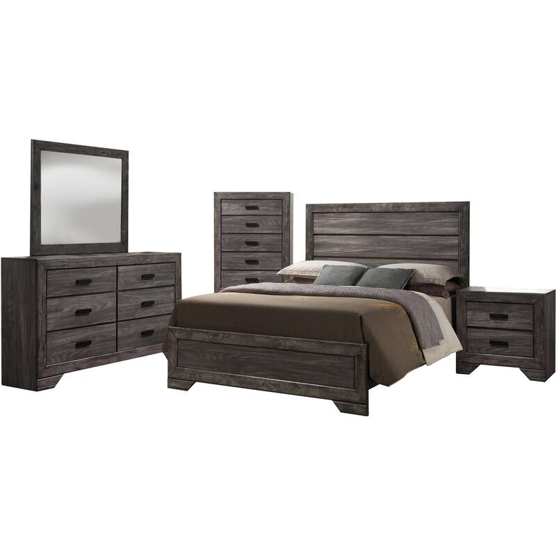 Hanover Bramble Hill 5-Piece Bedroom Furniture Set with King-Size Bed Frame in Weathered Gray Finish