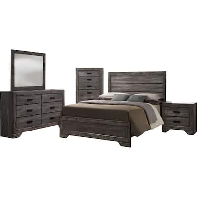 Hanover Bramble Hill 5-Piece Bedroom Furniture Set with King-Size Bed Frame in Weathered Gray Finish