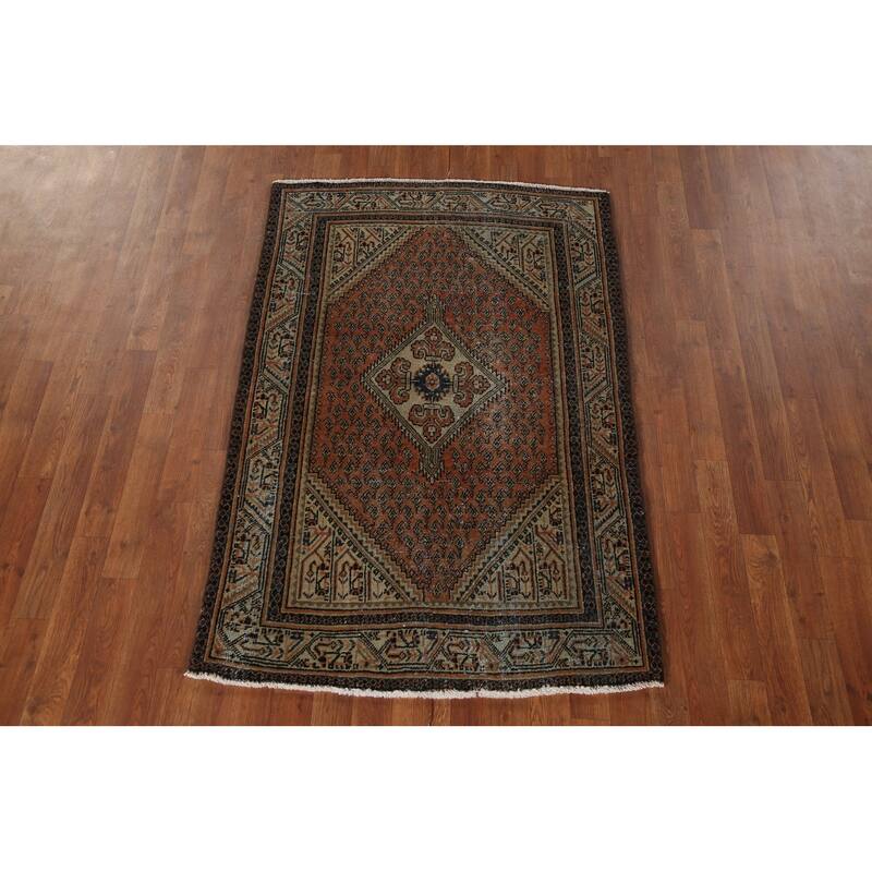 Geometric Botemir Persian Vintage Accent Rug Handmade Wool Carpet - 3'5" x 5'2"