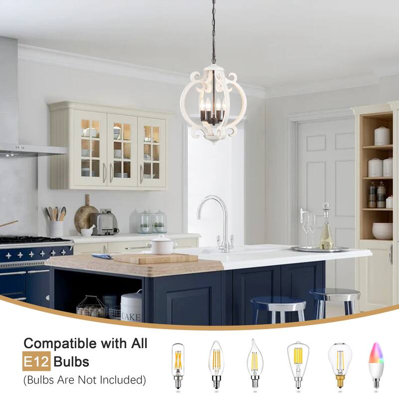 4-Light Antique Wood French Country Chandelier Vintage Pendant for Dining Room