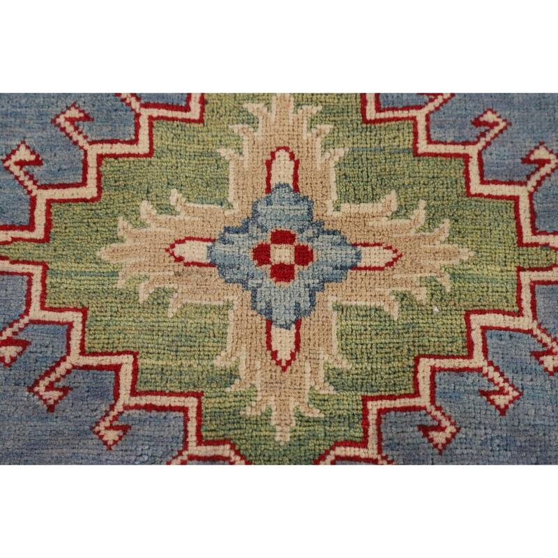 Light Blue Kazak Area Rug Living Room Hand-Knotted Wool Carpet - 6'8" x 9'9"