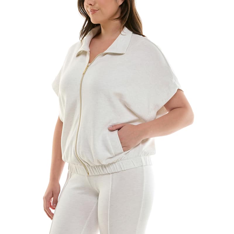 Nanette Lepore Short Sleeve Zippered Dolman Sweater - XL - Oatmeal Heather