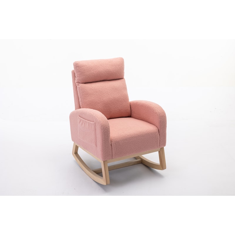 Teddy Fabric Rocking Chair With Right Pocket For Indoor