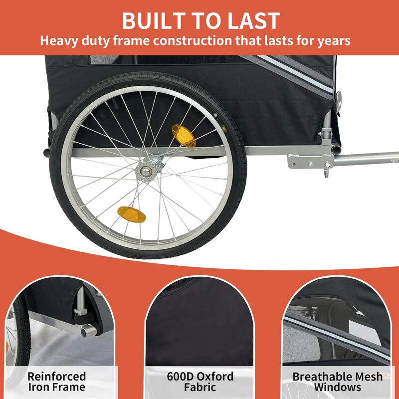 Durable Dog Bike Trailer with 20-Inch Wheels, Zippered Mesh Doors, and 88lb Capacity
