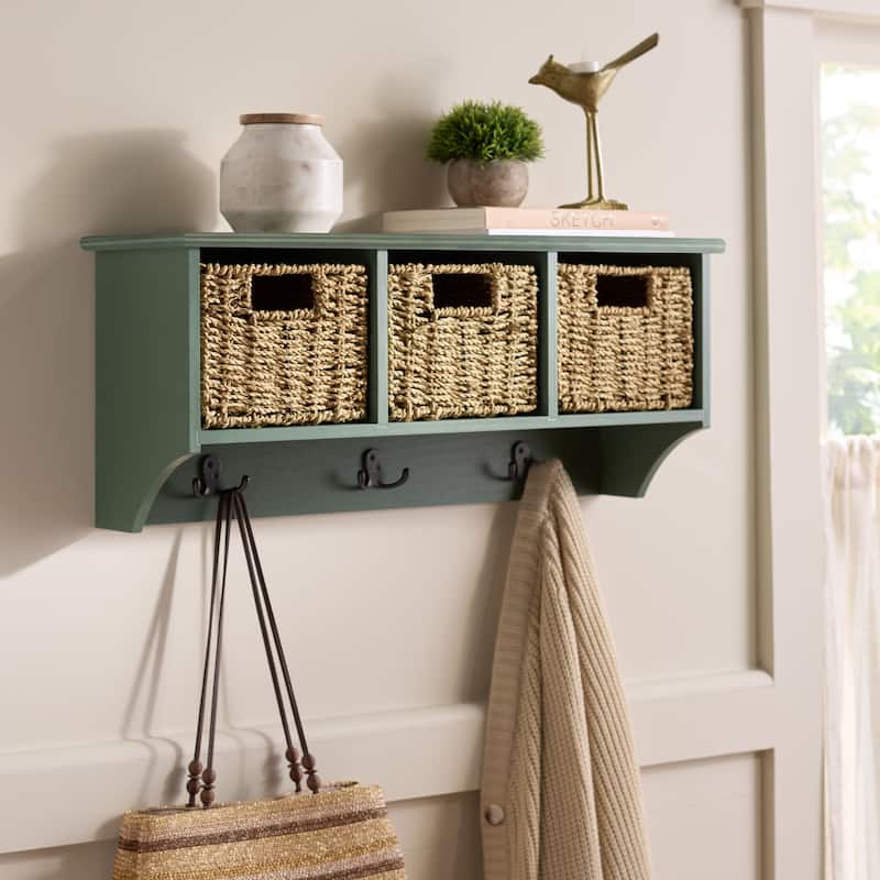SAFAVIEH Jemina Black Hanging 3-Basket Wall Rack - 28" x 7.8" x 12" - 28"W x 8"D x 12"H - Dusty Green