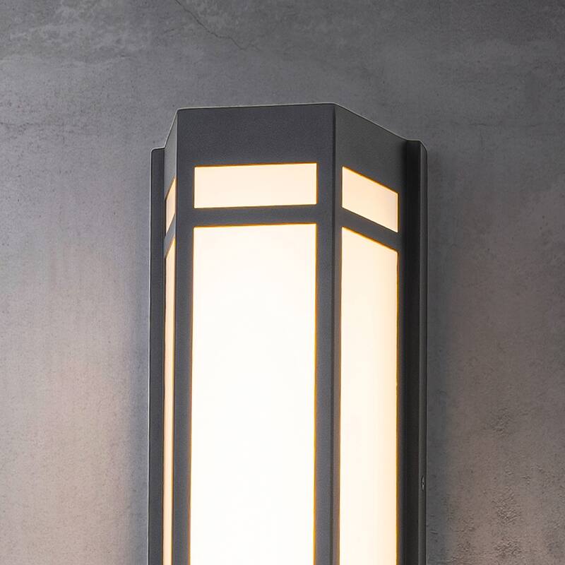 CraftHome Modern Craftsman Style Exterior Wall Sconce in Black with Frosted Acrylic Shade Integrated LED Outdoor Wall Light
