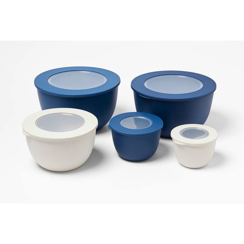 10-Piece Wheat PP Mixing Bowl Set With Lids - Blue