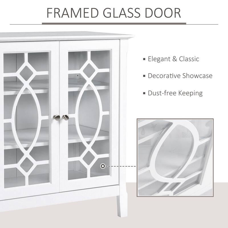 Versatile Double Glass Door Accent Storage Cabinet Featuring Adjustable Shelves for Kitchen, Dining, and Living Room Use
