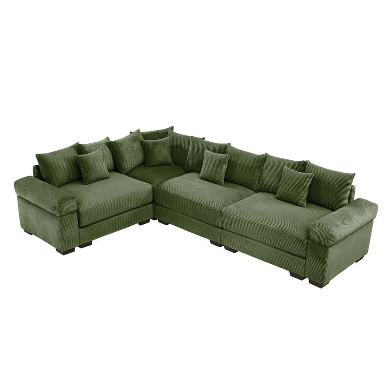 GDFStudio - Corduroy L-Shaped 4-Seater 116.9" Cloud Modular Sectional Couch