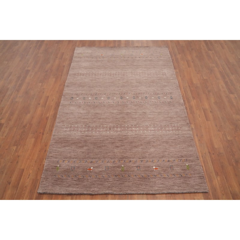 Hand Knotted Oriental 100% Wool Carpet Tribal Animal Pictorial Brown Gabbeh Area Rug - 7' 9'' X 5' 0''