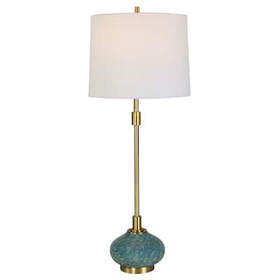 Uttermost Kaimana Aged Blue Buffet Lamp - 34"H,   Shade 10"H x 13 Dia. (in)