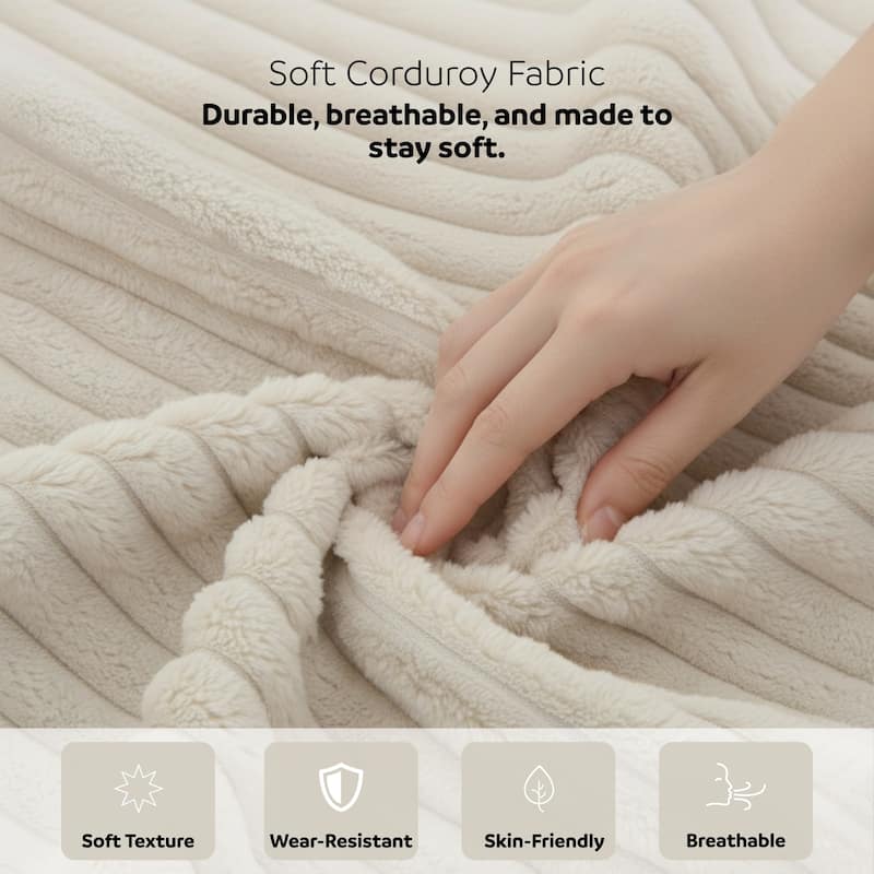 Cocoon Faux Fur Corduroy Oversized Chaise Lounge with Cupholders and USB/USB-C