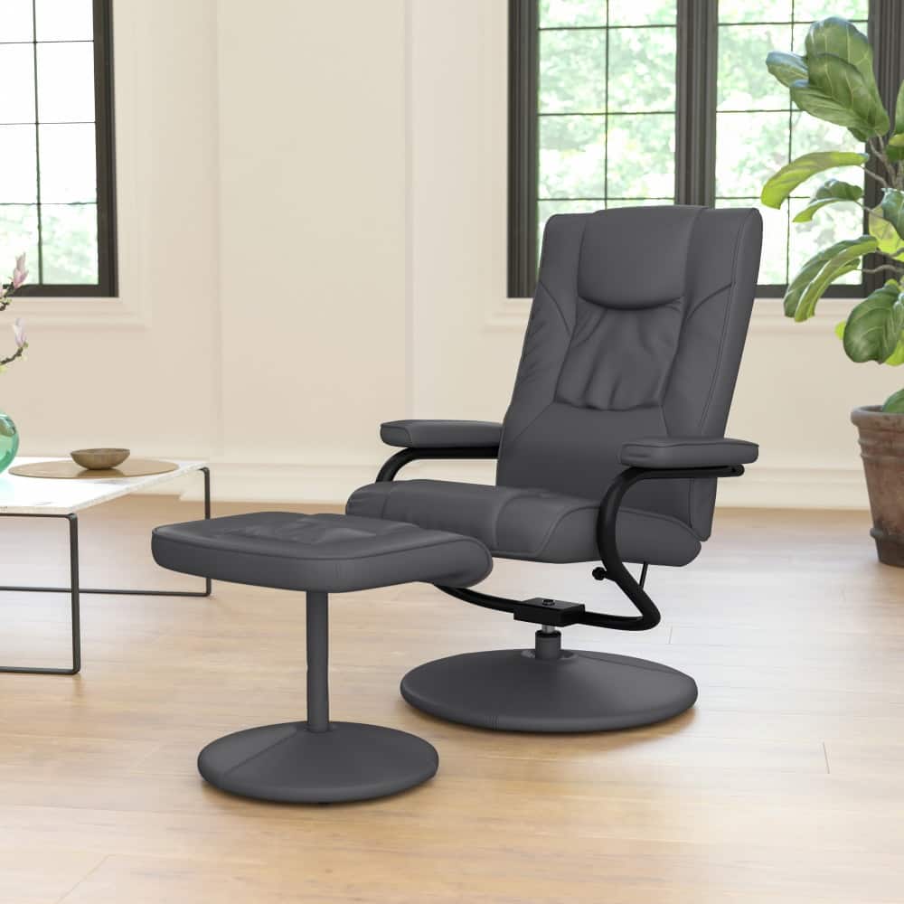 Contemporary Multi-Position Recliner and Ottoman with Wrapped Base