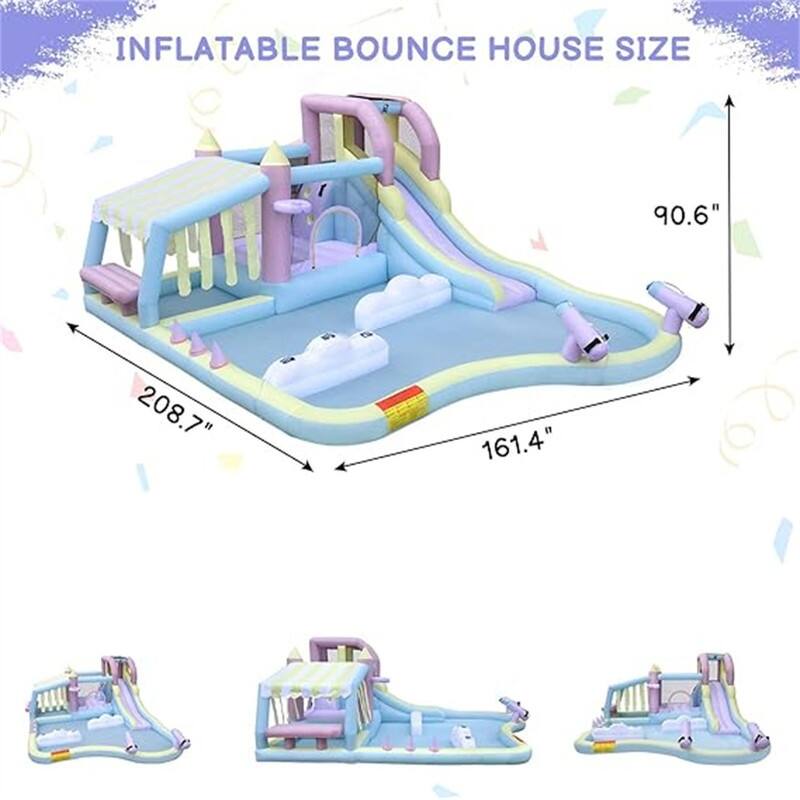 Inflatable Bounce House With Water Slide, W/Cloud Spray Water And 750W Air Blower