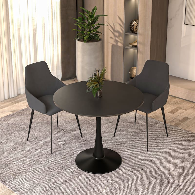 Bristol 31" Modern Round MDF Wood Top Dining Table with Glossy Steel Pedestal Base for Kitchen & Dining Room