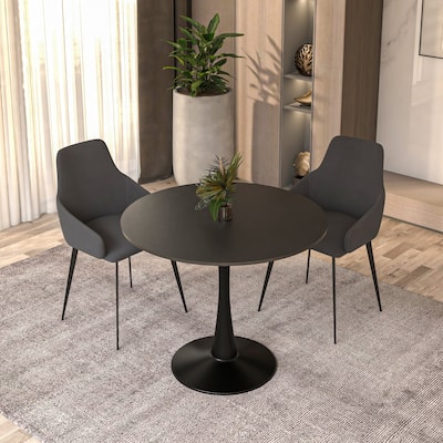 Bristol 31" Modern Round MDF Wood Top Dining Table with Glossy Steel Pedestal Base for Kitchen & Dining Room