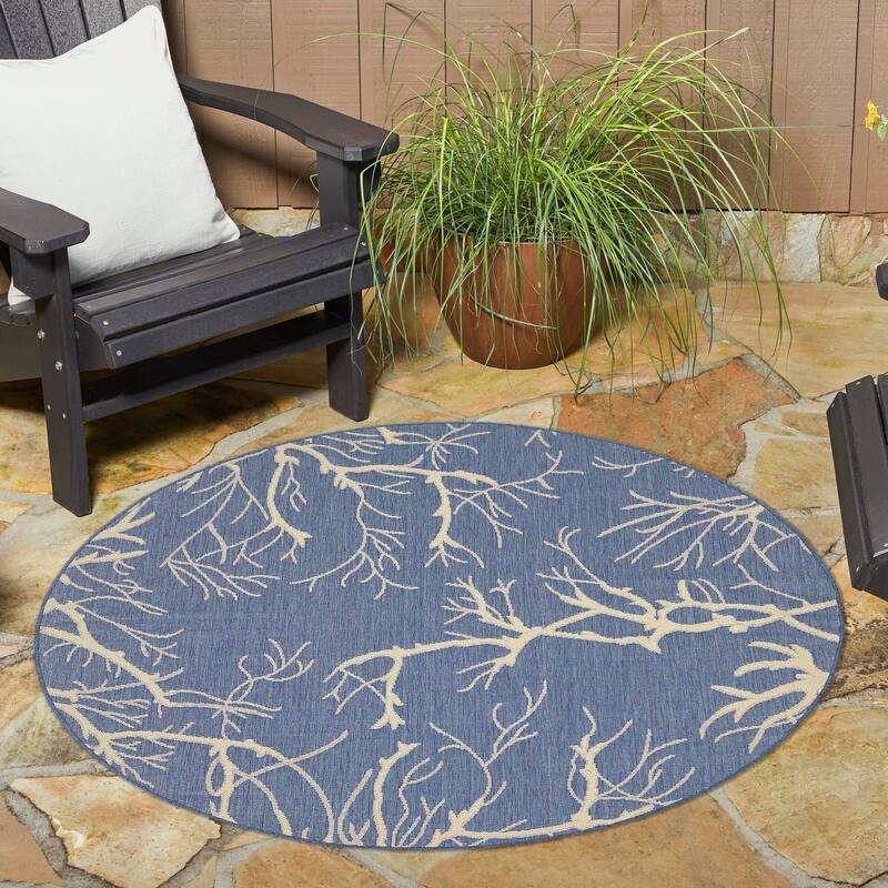 Outdoor Turgh Collection Area Rug - Blue - 6' Round