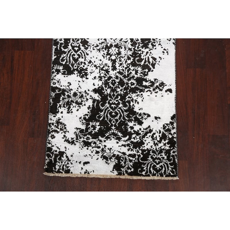 Wool/ Silk Distressed Abstract Oriental Staircase Runner Rug Handmade - 2'8" x 10'5"