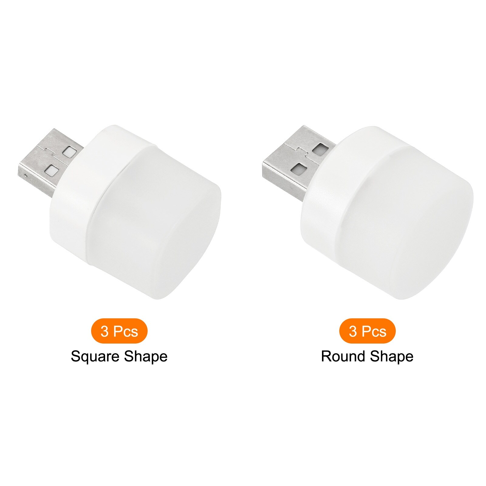 6pcs USB Night Light Portable Plug in Mini LED Lamp Bulb Warm White - White, Warm White