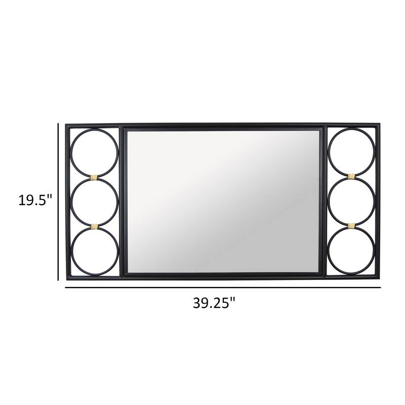Reeve Wall Mounted Mirror with Round Accents, 20 x 39, Black Metal
