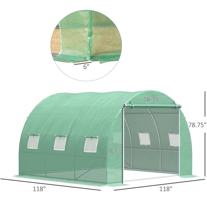 UV-Resistant Plant Shed Gardening Plant Hot House Garden Shed with Zipper Door & Mesh Roll-up Windows Tunnel Hoop Greenhouse