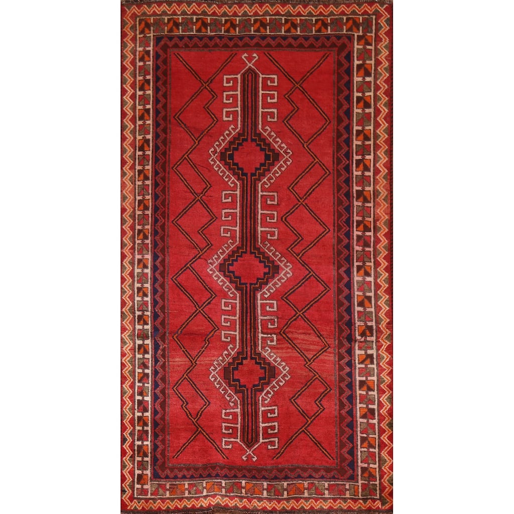 Hand Knotted Oriental 100% Wool Carpet Traditional Geometric Red Lori Area Rug - 8' 4'' X 4' 3''