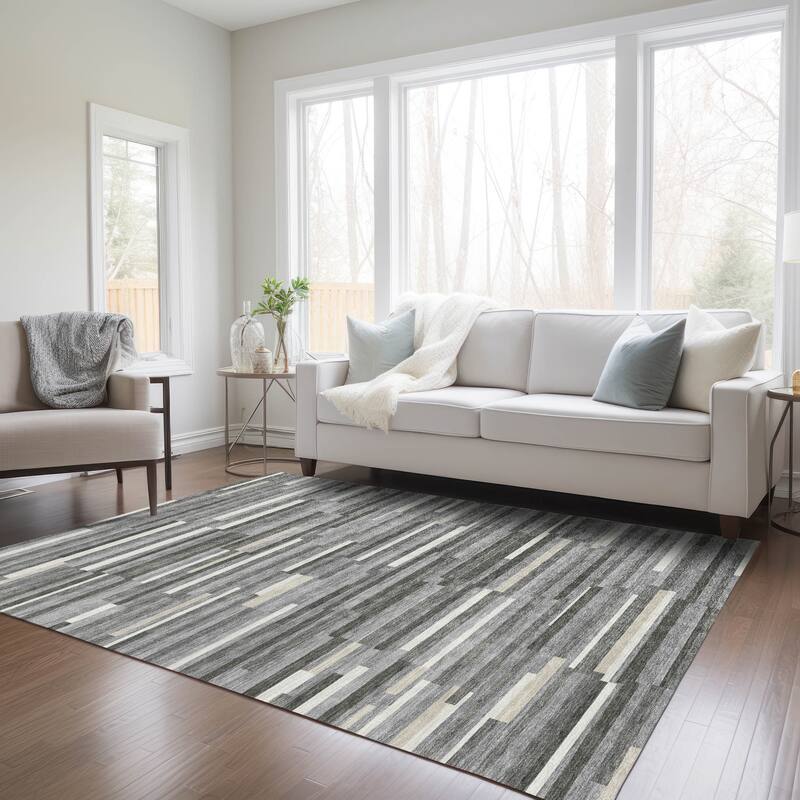 Machine Washable Indoor/ Outdoor Chantille Modern Stripes Rug