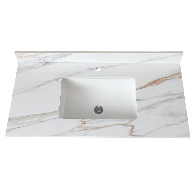 31 Inch Marble Vanity Top,Bathroom Vanity Top with Undermount Rectangular Middle Sink and 4 Inch Height Backsplash