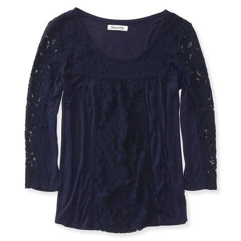 Aeropostale Womens Lacey Ls Embellished T-Shirt, Blue, X-Small