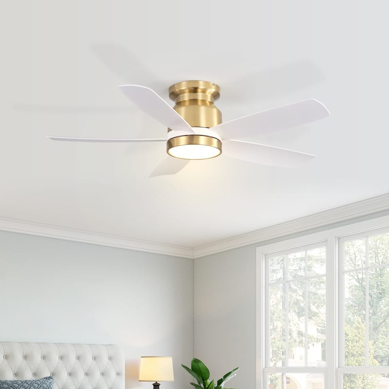 Sofucor 42 Inch Low Profile Flush Mount Ceiling Fan with Light, Remote Control, 5 ABS Blades,Reversible Quiet DC Motor