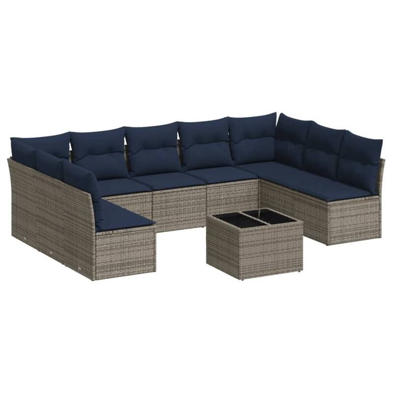 vidaXL 9/10 Piece Patio Sofa Set with Cushions Brown/Gray Poly Rattan - 21.7 x 24.4 x 27.2