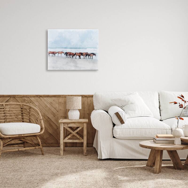 Stupell Horse Herd Grazing Beach Shore Canvas Wall Art by Lil' Rue