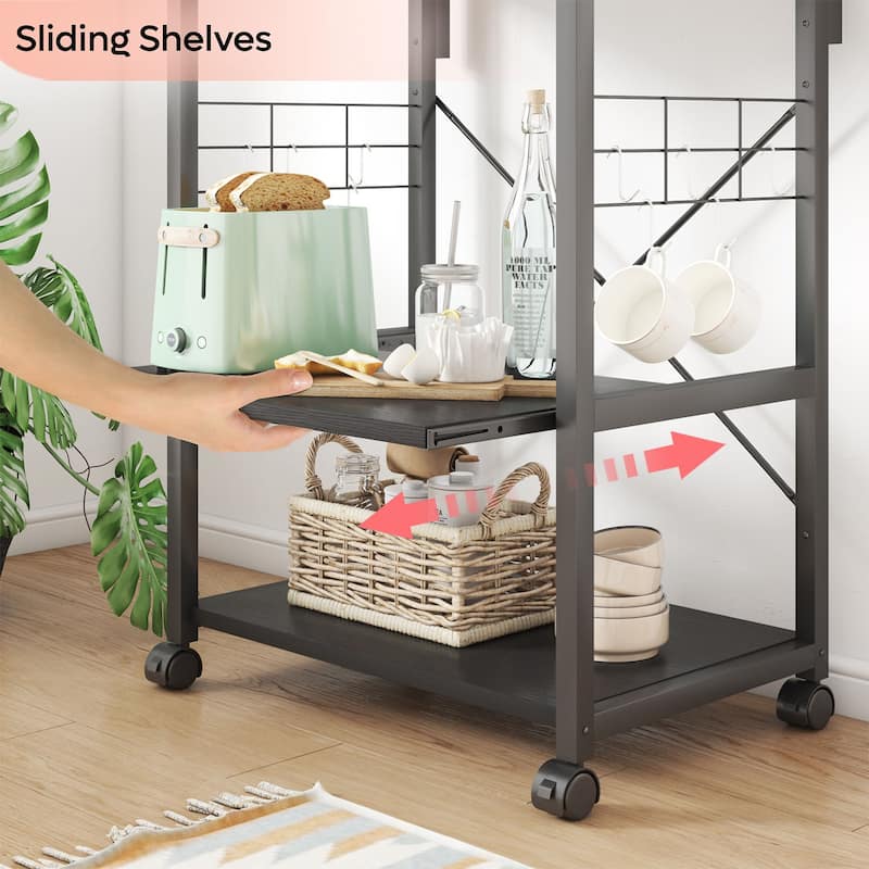 Kitchen Bakers Rack with Storage Shelves &USB Outlets, Microwave Oven Stand Kitchen Shelf Organizer