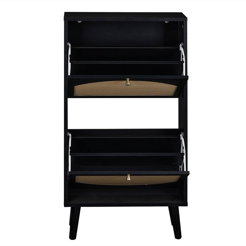 Rattan Shoe Cabinet with 2 / 4 Flip Drawers, Narrow Shoe Storage Cabinet,Organizer for Entryway, Bedroom, Living Room