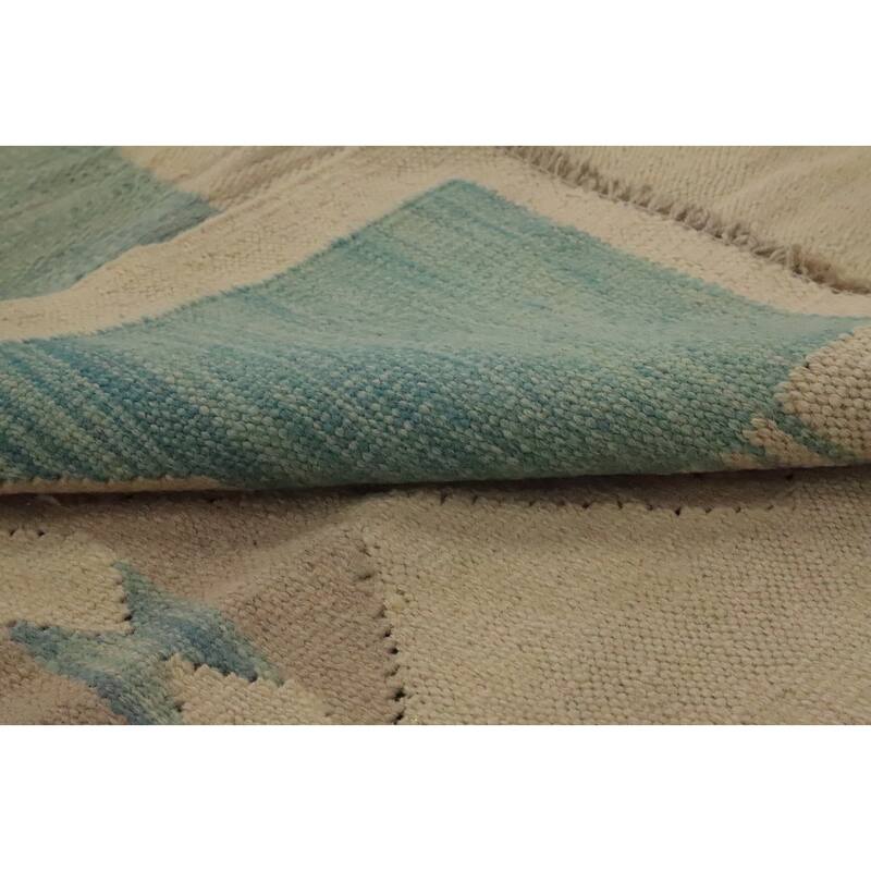 Hand Woven Oriental 100% Wool Carpet Southwestern Tribal Beige & Ivories Kilim Area Rug - 6' 6'' X 4' 6''