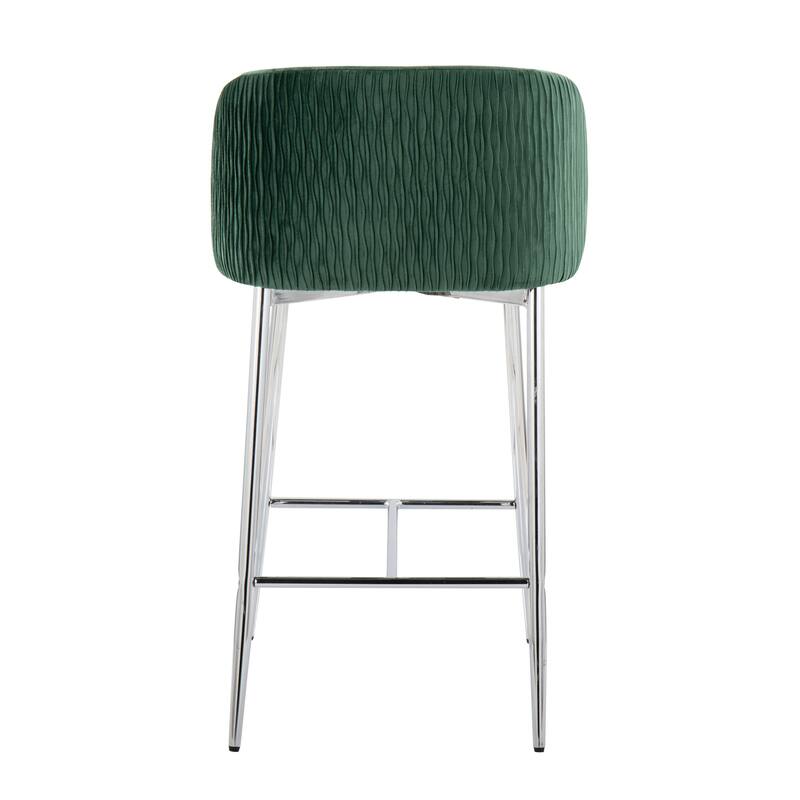 Lumisource Waves Counter Stool in Chrome and Silver Velvet - Set of 2 - 21"Lx19.75"Wx36"H