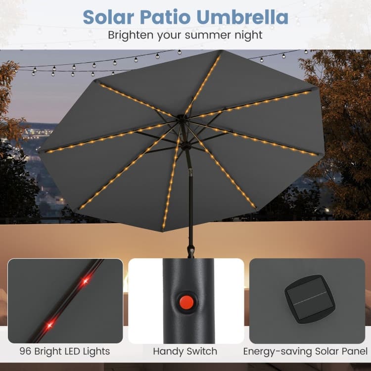 Polyester Metal Solar Patio Umbrella with LED Lights