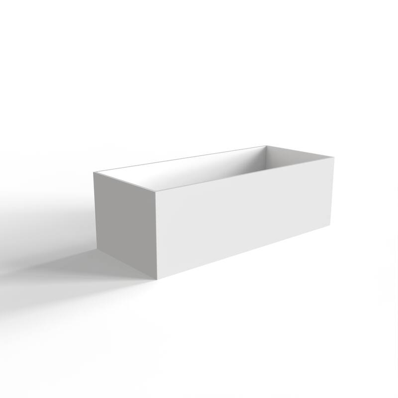 67 Inch Solid Surface Freestanding Soaking Bathtub in Matte White