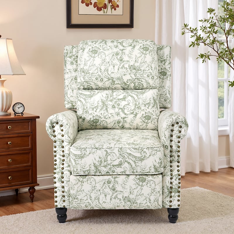 Mid-Century Nailhead PU Leather Linen Recliner