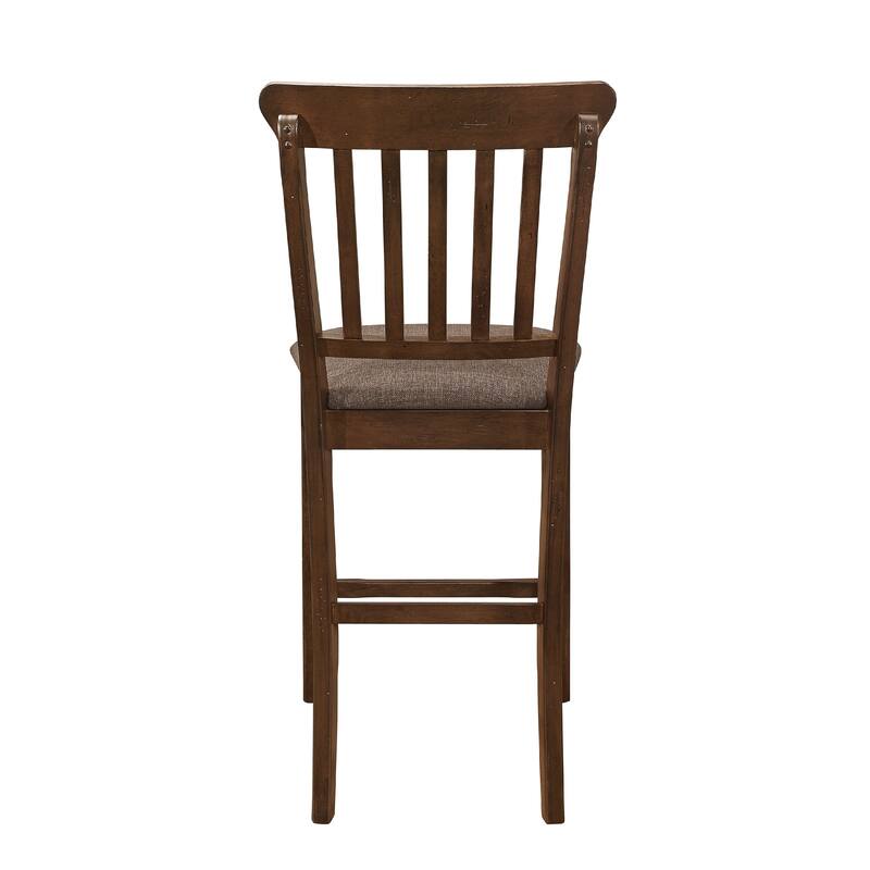 Lsy Counter Stool Chair Set of 2, Brown Wood, Fabric Upholstered Seat