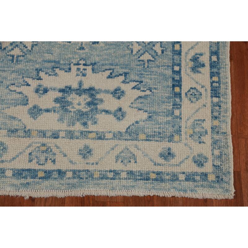 Hand Knotted Oriental 100% Wool Carpet Transitional Geometric Navy Blue & Blues Oushak Runner Rug - 14' 3'' X 2' 11''