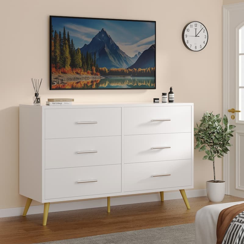 6-Drawer Dresser Storage– Modern Wide Top Storage Cabinet