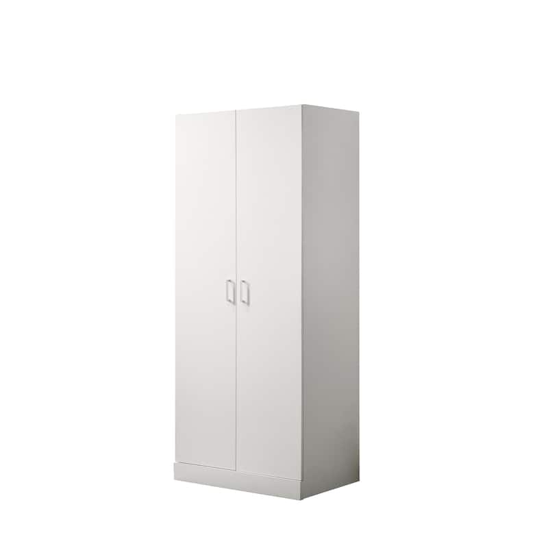 Michael 29.5" White Double Door Wardrobe Cabinet Armoire with Shelf and Hanging Rod